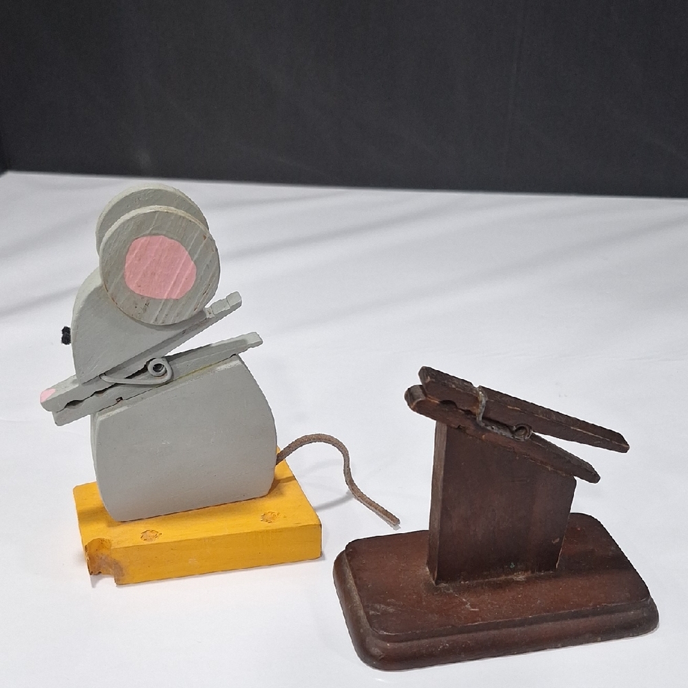 Set Vintage Wooden Paper Clip Holder Desktop Kitchen Accessory